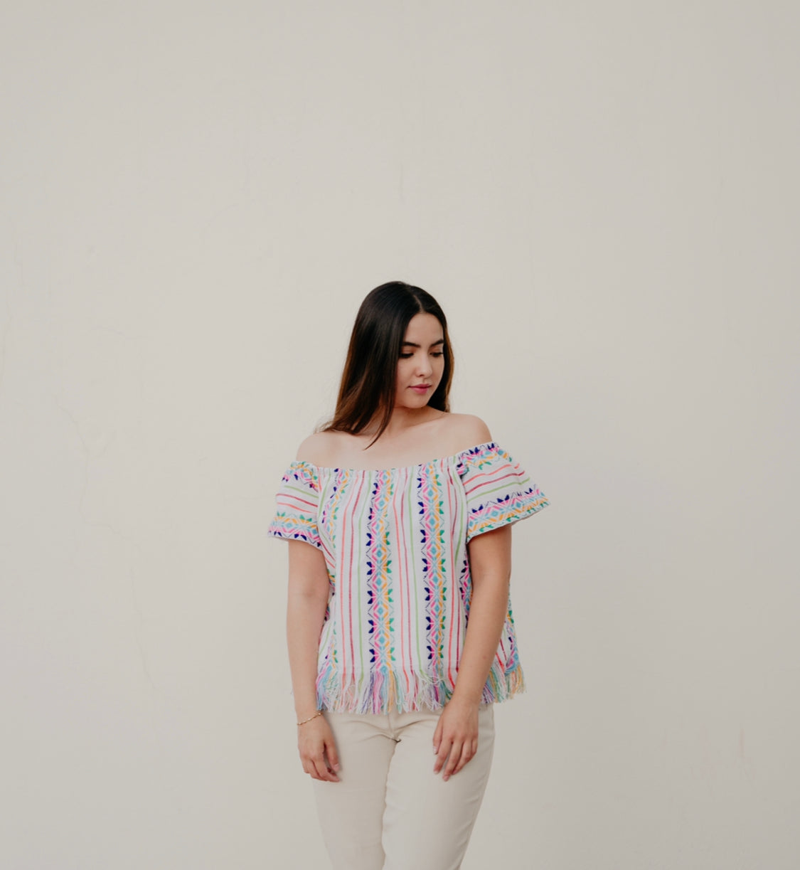 Blusa mexicana blanca/arcoíris